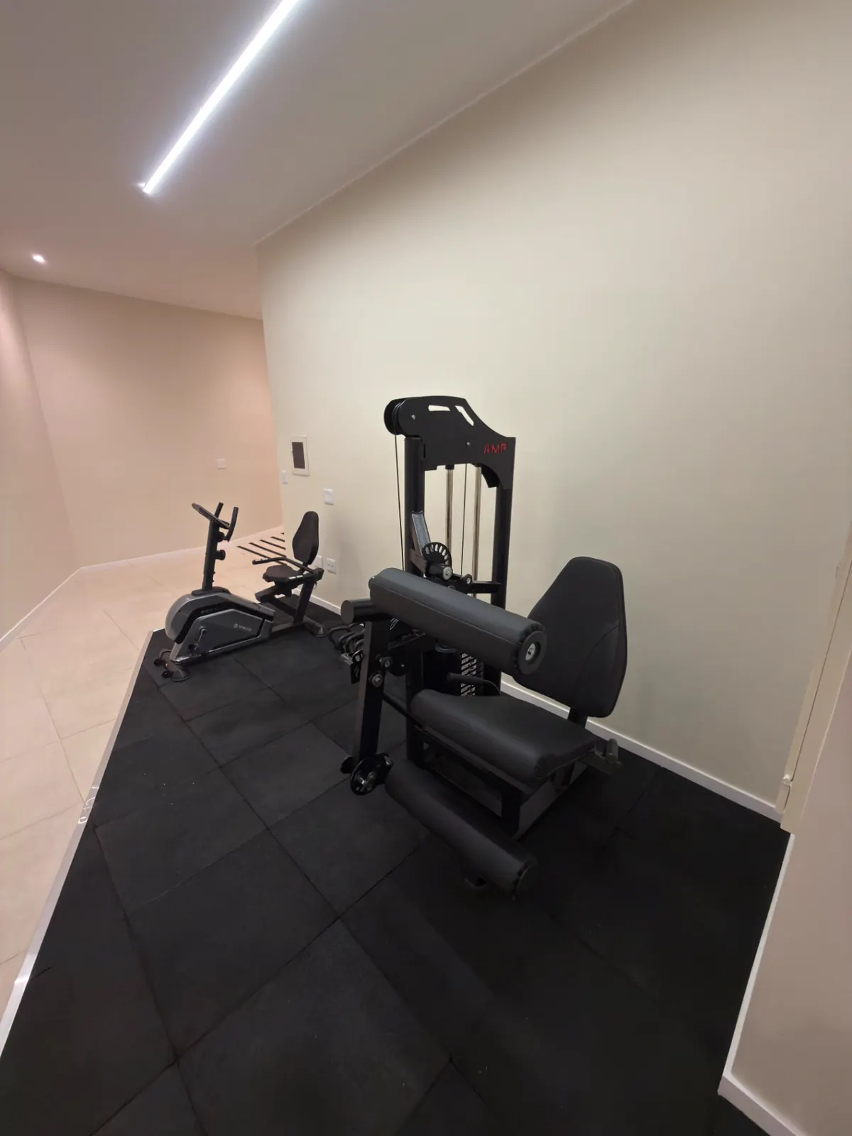 Sala de fisioterapia pós-operatória da FLUX no Buritis com equipamentos de força
